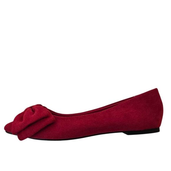 Bamboo Womens Poet Red Velvet Toe Bow Ballet Flats 6.5 - Picture 10 of 11
